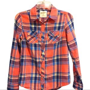 FLANNEL SHIRT orange and blue plaid Size XS